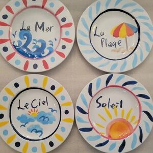 4pc Set Nautica Melamine 8.5" Salad Plates French Sky Beach Summer Sun